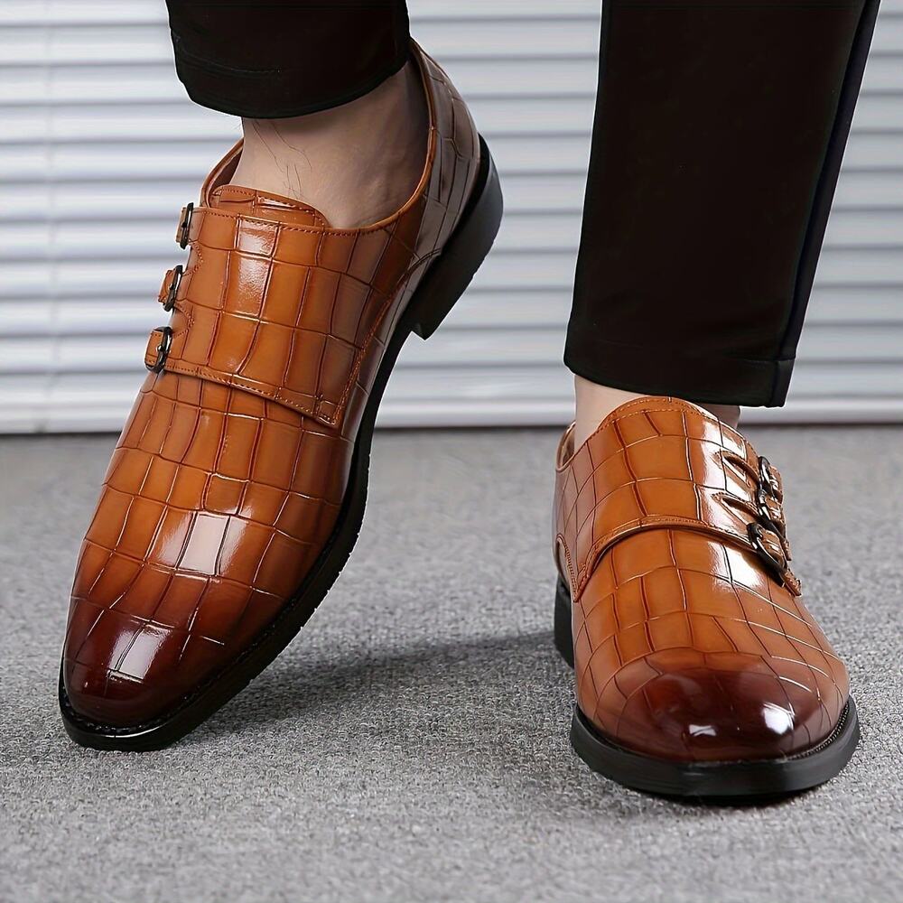 Shein Faux Croc Triple Monk Buckle Strap Loafers Dress Shoes 47